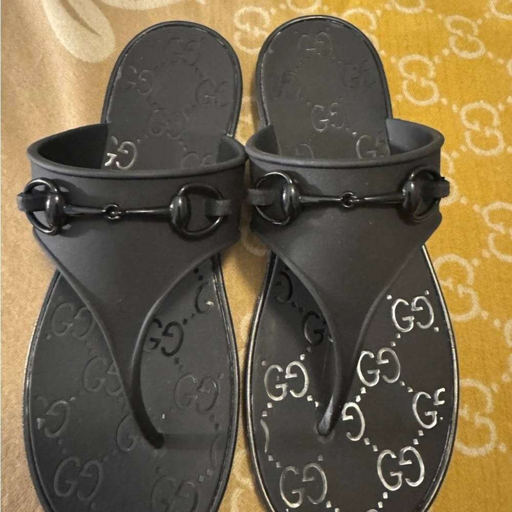 Gucci Horsebit GG Interlock Black Sandals